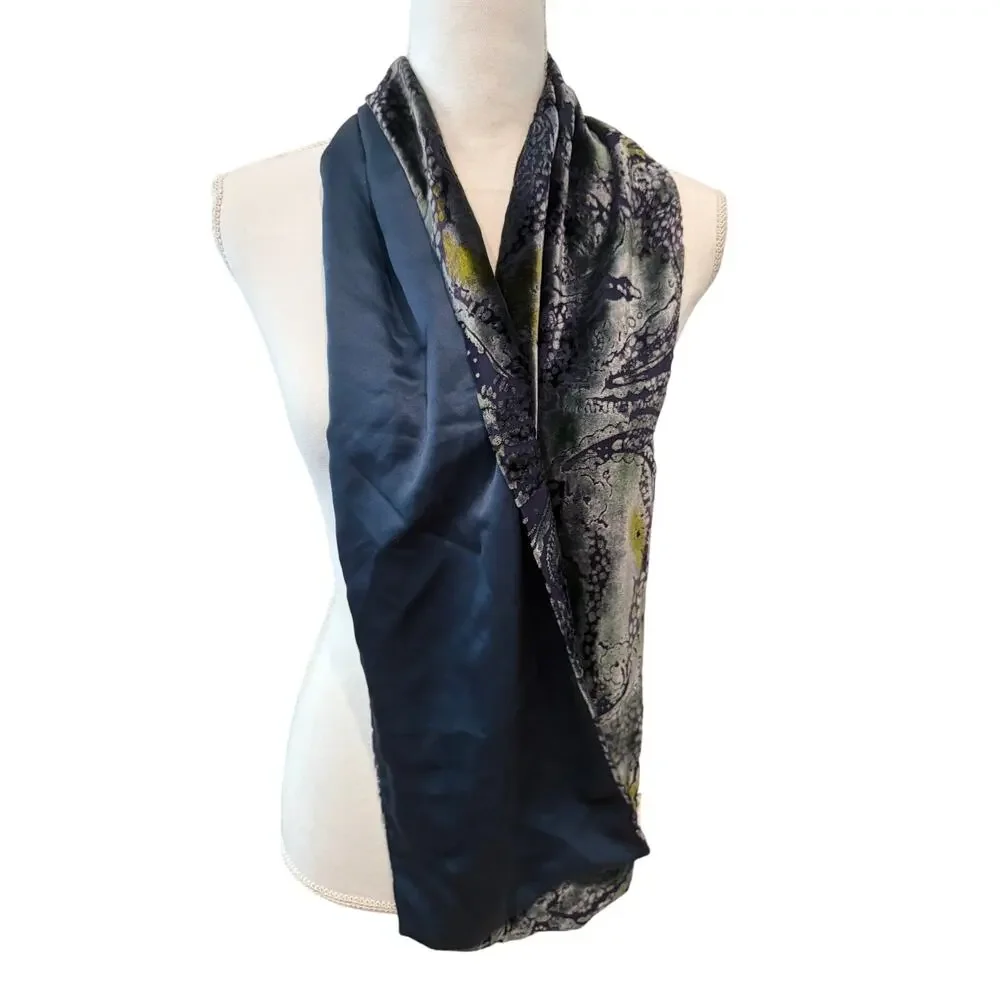 Vintage Susan Daniels Burnt Velvet Silk Scarf Blue Paisley Print